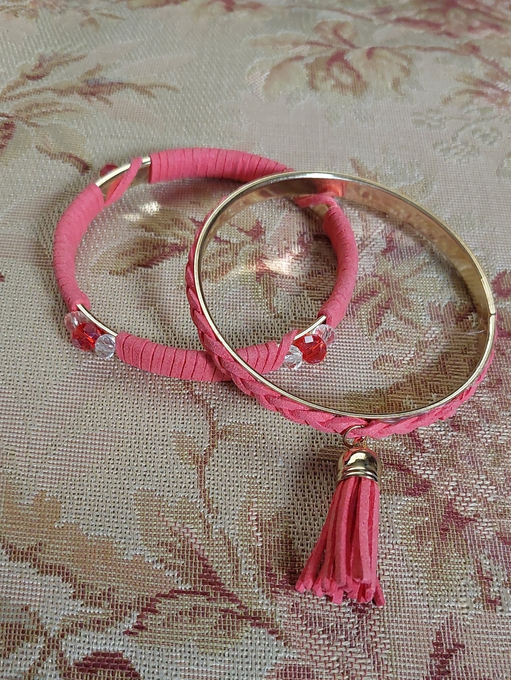 Pink & Gold Suede Bangles